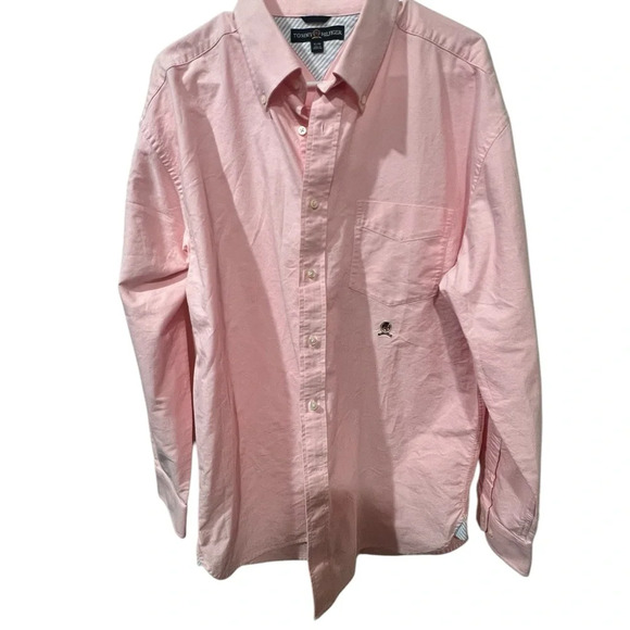 Tommy Hilfiger Shirt XL Pink Oxford Cotton Embroidered Crest Button-Up Men - Picture 2 of 7